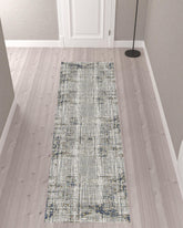 10' Gray and Gold Abstract Power Loom Runner Rug
